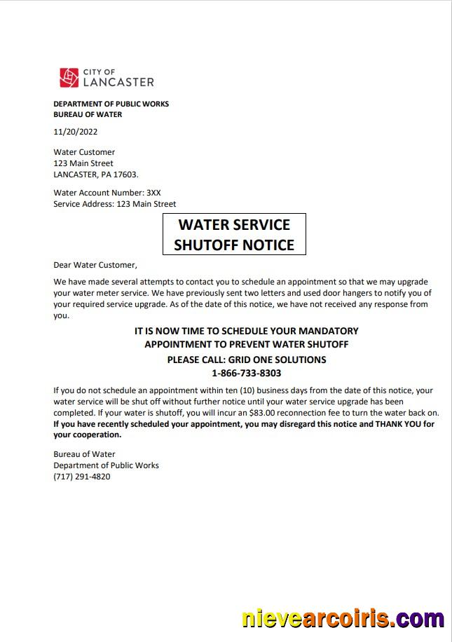 USA Lancaster Water service utility bill